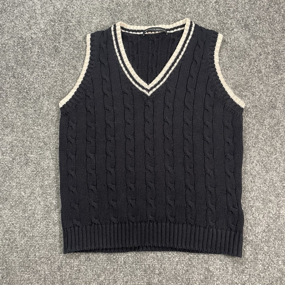Brandy Melville Sweater Vest Navy Blue Cable Knit Vneck One Size Academia Preppy